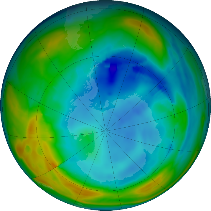 Antarctic ozone map for 29 July 2016